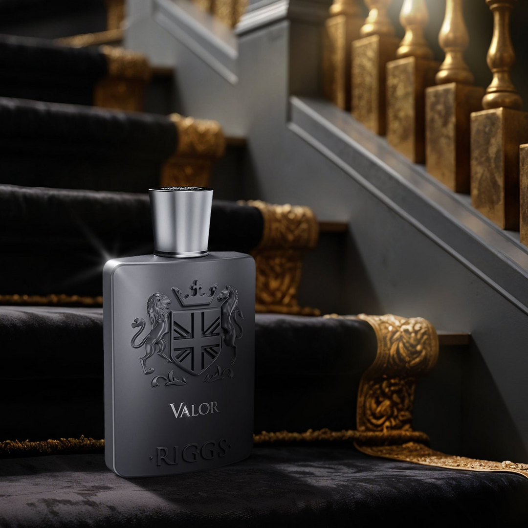 Riggs London Valor Flakon auf einer Treppe